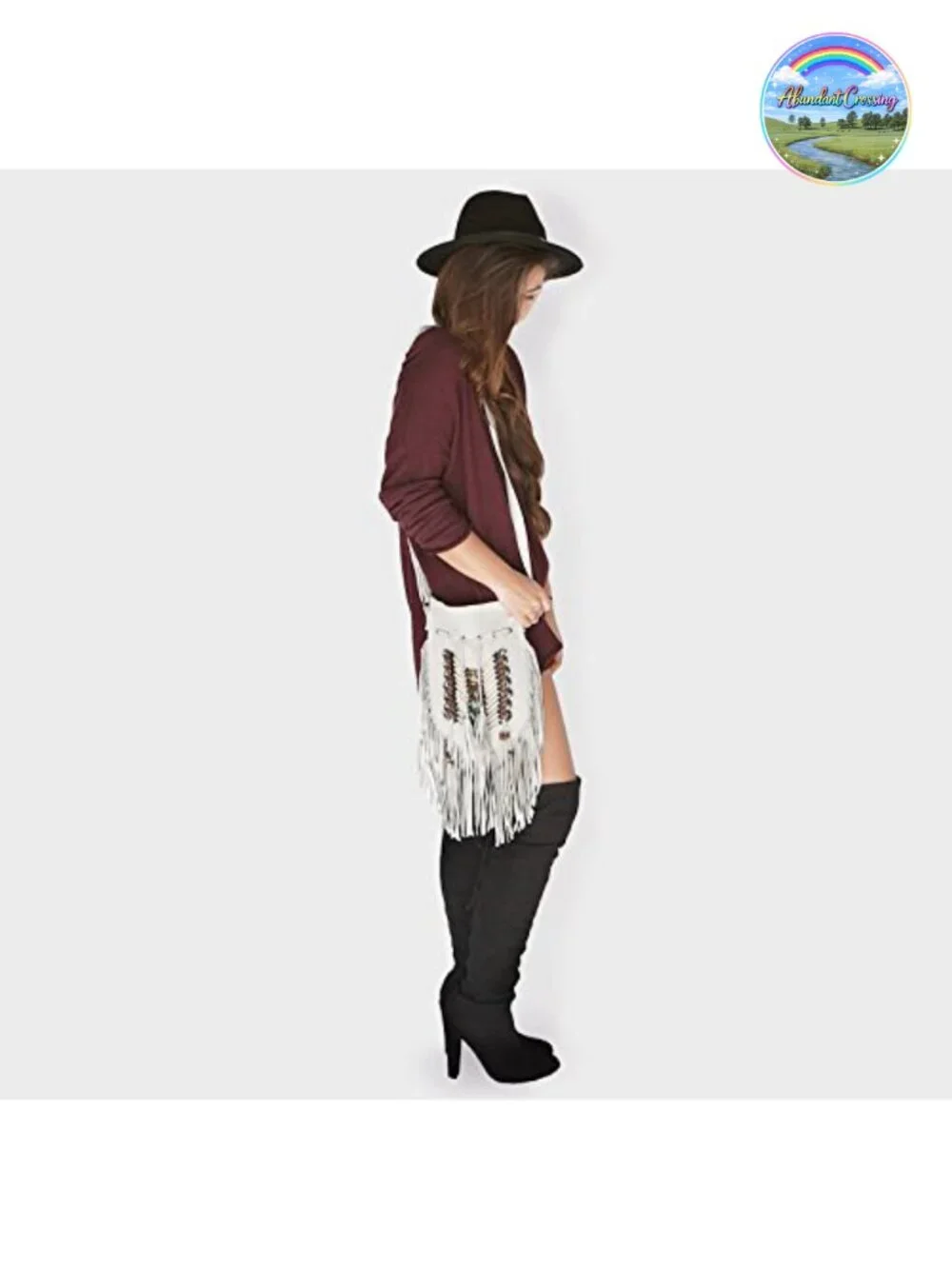 Genuine Leather Fringe Hobo Bag, Crescent Shape Shoulder Purse
